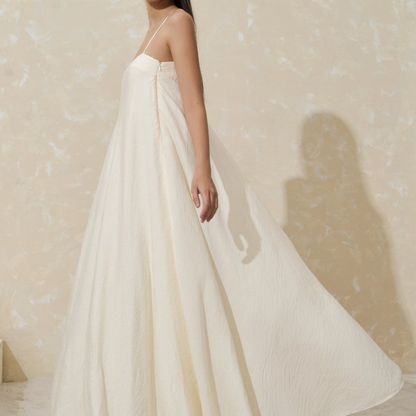 MAXI zijden jurk met vierkante halslijn en mouwloos - Oversized zijden jurk - Comfortabele vloerlengte jurk
