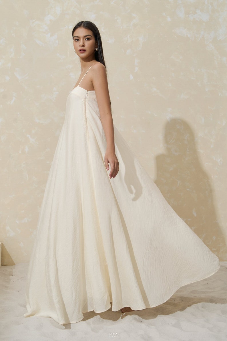 Thin Straps MAXI Silk Dress with Sleeveless and Square Neckline Maternity Silk Floor Dress Wedding Guest Silk Long Dress zdjęcie 3