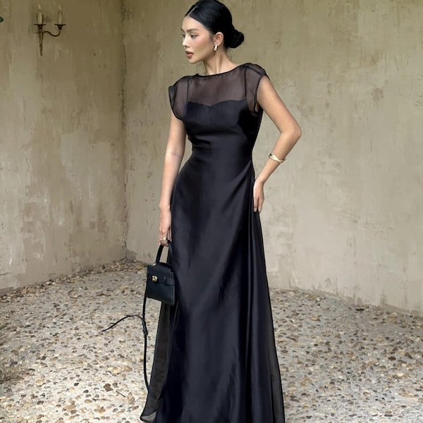 Elegant Custom Dress / Wedding Guest Dress / Engagement Party Dress / Sleeveless Formal Dress / V-Back Evening Gown  / Special Gift for Her
