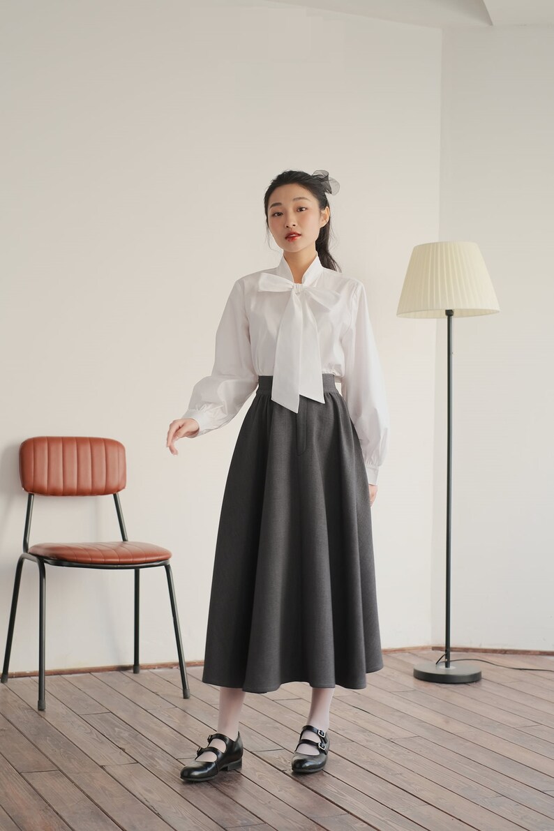 Damesblouse met lange mouwen - lint damesblouse - dameshemd met vlinderstrik - coltrui afbeelding 7