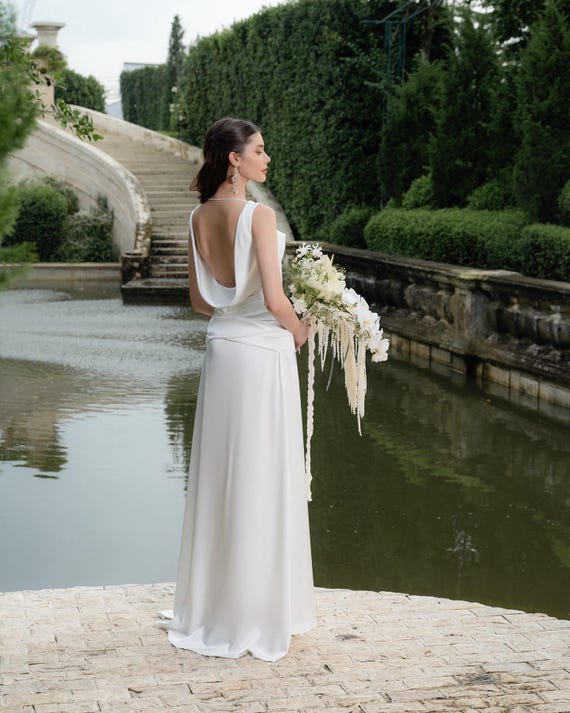 strapless open back dress Cowl Neck Open Back & Side Slit Satin Midi Cocktail Dress