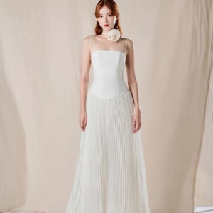 spaghetti strap mesh blouson bridesmaid dress B203001 V-neckline and Spaghetti Strap High-Low Poly Chiffon Bridesmaid  Dress