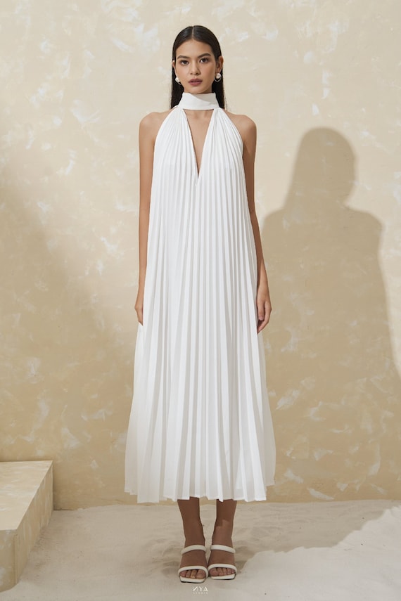 white pleated dress for women Hobemty Women's 2024 Summer Sleeveless Dress Tie Waist A-Line Pleated  Dresses Small White at Amazon Women's Clothing store