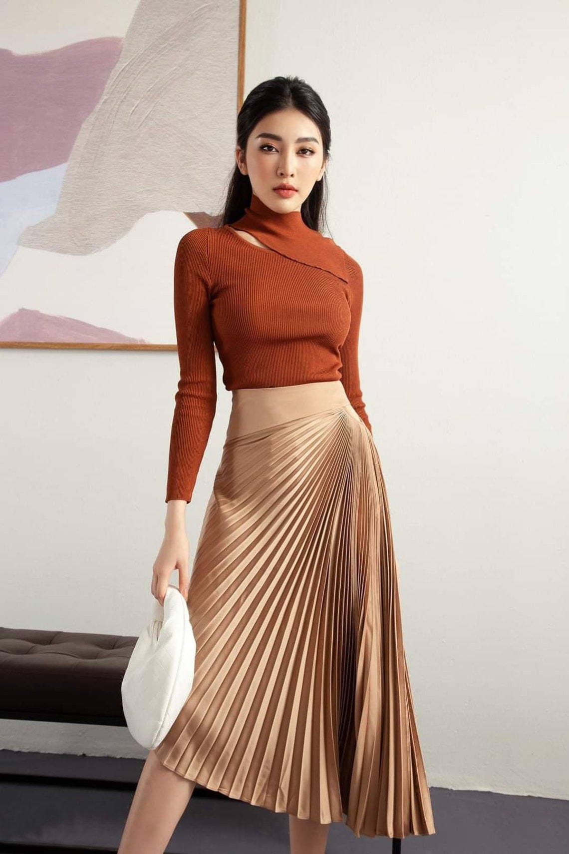 Gathered Midi Skirt in Silk