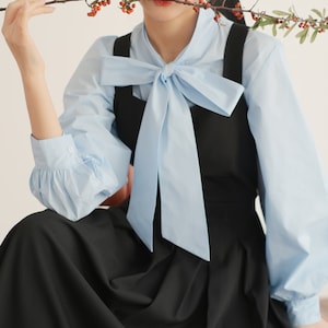 Damesblouse met lange mouwen - lint damesblouse - dameshemd met vlinderstrik - coltrui afbeelding 3