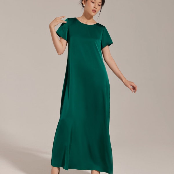 Short Sleeve Maxi dress - Crew Neck Summer Women Dress - Simple Long Dress - Casual Silk Dress for Women - Homewear for Women