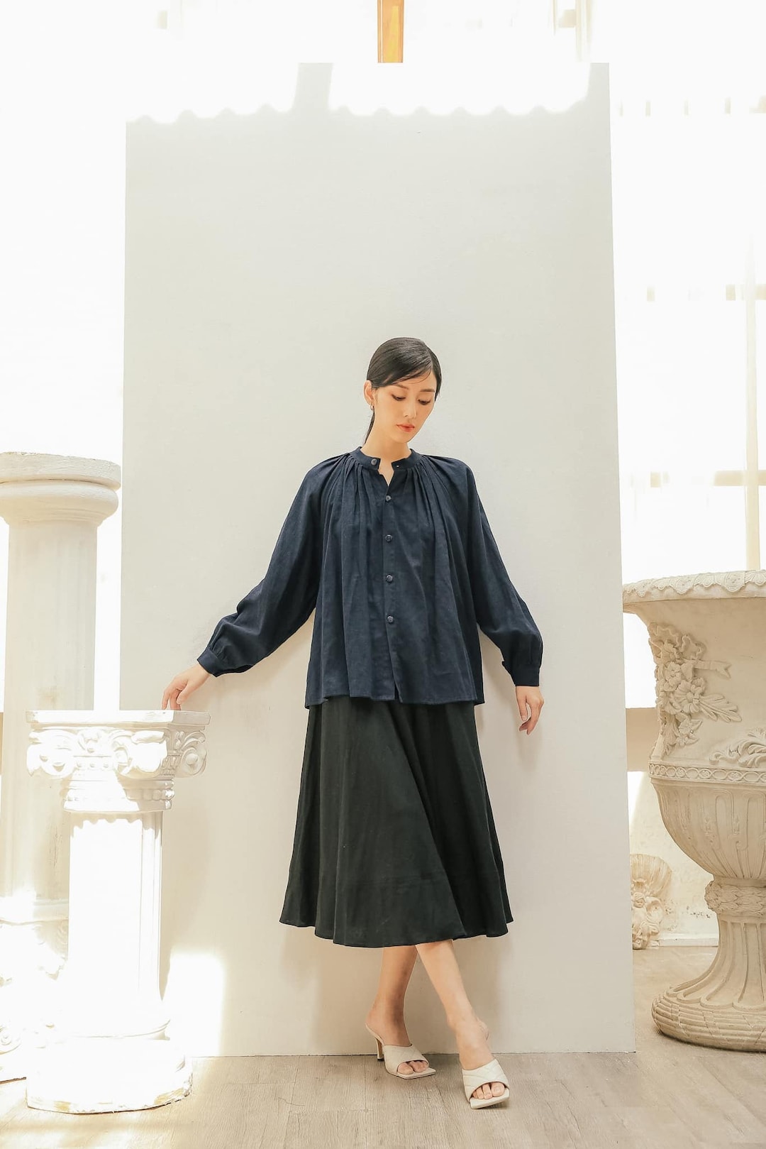 Loose Linen Tunic - Long Sleeve Linen Blouse - Button up Shirt for ...