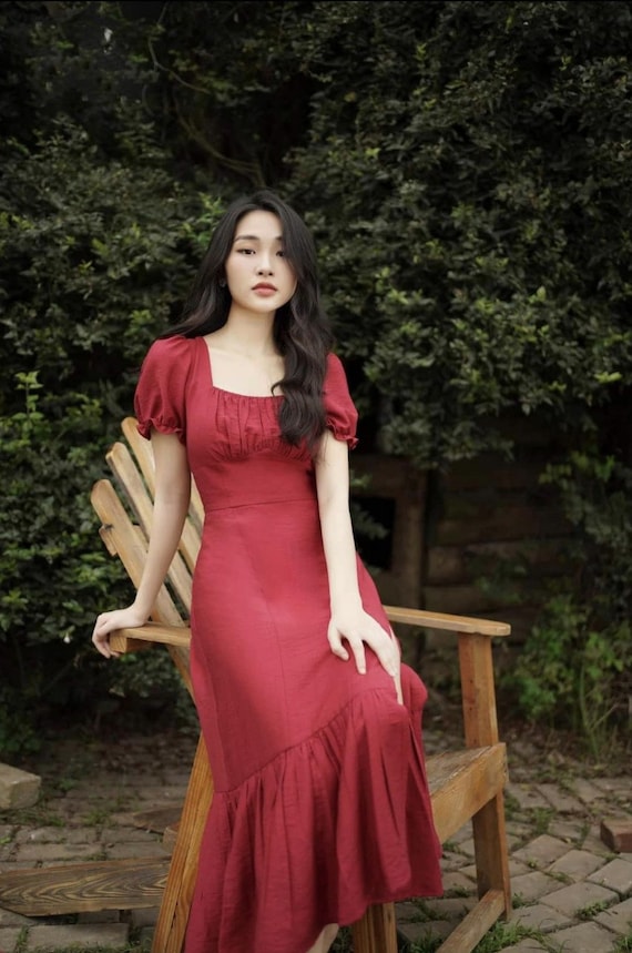 knee length dresses for ladies Women Short Sleeve Linen Dress 286101# – Xiaolizi