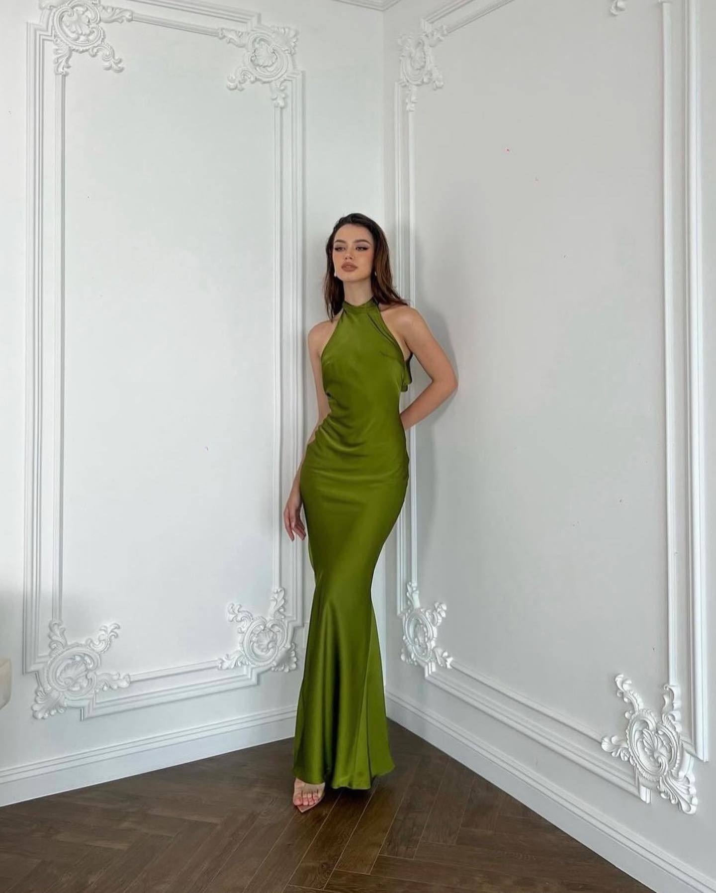 Godet Silk Dress in Moss - Maxi Pencil Dress - Bridesmaid Dresses - Silk Dress - Gift For Her - Wedding Guest Dress