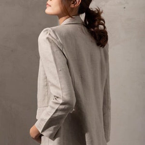 Women Linen Suit Jacket - Linen Suit Set - Linen Single Breasted Blazer with Welt Pockets - Women Workwear - Women Office Wear image 4