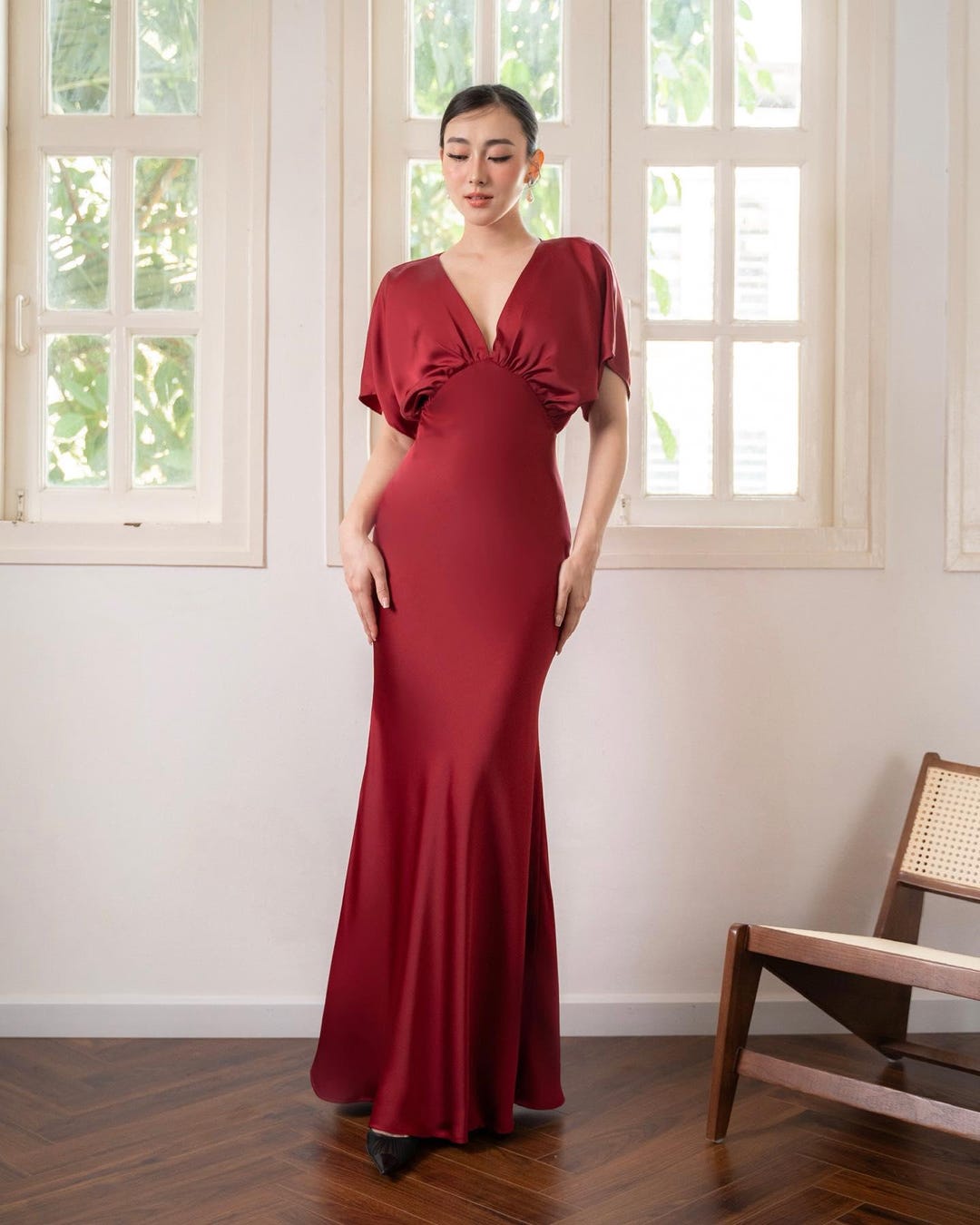 Empire Waist Maxi Dress - High Waist Dress - Angel Short Sleeve Dress - V Neck Long Dress - Dress Women - Gift for Women - Event Guest Dress Empire Waist Maxi Dress - High Waist Dress - Angel Short Sleeve Dress - V Neck Long Dress - Dress Women - Gift for Women - Event Guest Dress