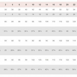 Pode incluir: Tabela de tamanhos com medidas em cent&iacute;metros e polegadas para busto, cintura e quadris. Inclui tamanhos US, EUR e UK, com medidas de quadril de 84 cm a 140 cm.