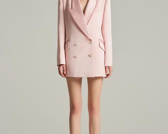 Blazer Dress Women, Double Breasted Mini Dress, Tailored Structured Blazer Dress, Peaked Lapel Elegant Long Blazer