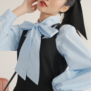 Damesblouse met lange mouwen - lint damesblouse - dameshemd met vlinderstrik - coltrui afbeelding 2