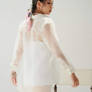 Sheer Organza Blouse with Long Bishop Sleeves & Cami Top for Women