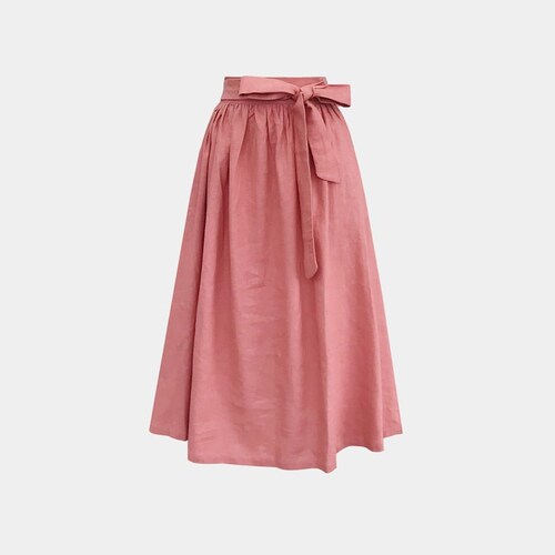 Pleated Linen Midi Skirt With Front Buttons / Available in 50 - Etsy