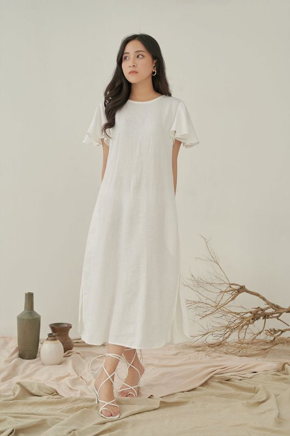 chinese dress ladies Beth'23 Oversized linen Dress with Long Sleeves – LittleWomenAtelier main image 1