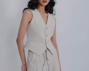Linen Vest - Waistcoat Women - Womens Waistcoat - Ladies women's Vest