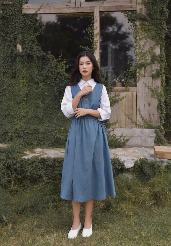 Smock Linen Dress in MIDI Length / Loose Linen Tunic / Linen Summer Dress  With Detachable Tie / Available in 50 Colors - Etsy