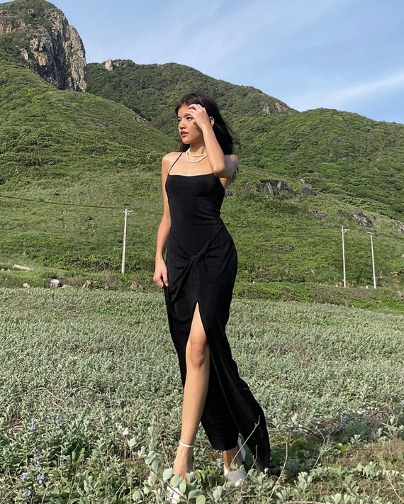 chinese dress ladies Polka Dot Maxi Dress – Wrap Style with High Slit, Short Sleeve Summer –  Ella Etc main image 0