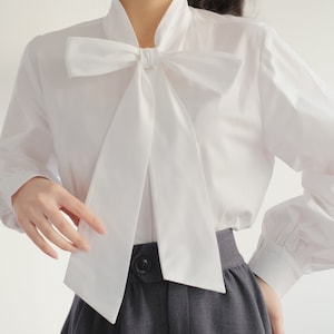 Damesblouse met lange mouwen - lint damesblouse - dameshemd met vlinderstrik - coltrui afbeelding 6