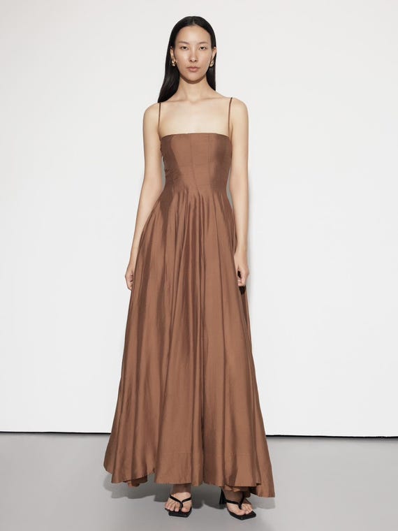 thin flowy dress Straps Maxi Women - Pleated Full Length Dress - Summer Sleeveless Dress - High Waist Dress - Wedding Guest Dress Made-to-order
