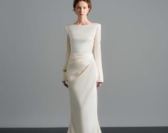 Vestido largo de cuello redondo para galas y eventos especiales - Vestido maxi drapeado para fiestas - Elegante vestido de noche con detalles de lujo para bodas y eventos especiales.
