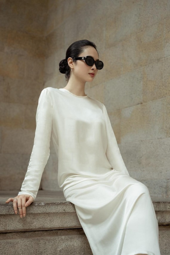 crew neck long sleeve maxi dress Crew Neck Maxi Dress with Long Sleeve, Simple Maxi Dress, Ankle Length Dress for Women, Gift for Her, Loose Fitting Long Dress