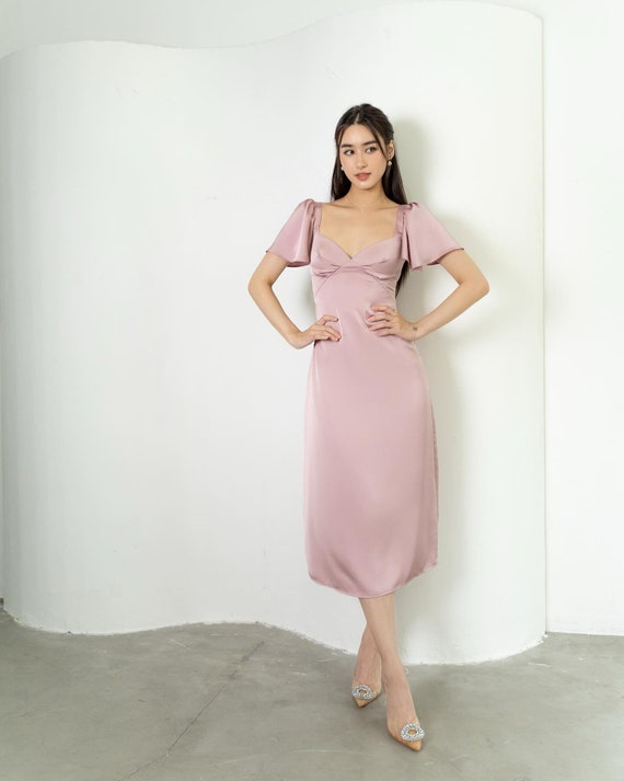 bridesmaid dresses with bell sleeves Short Sleeve Maxi Dress - Silk Dress Summer Women - Bustier Back Dress guest-summer 90's Hip Hop Costume Size:17.5-34 Slim Fit yellow Process Time