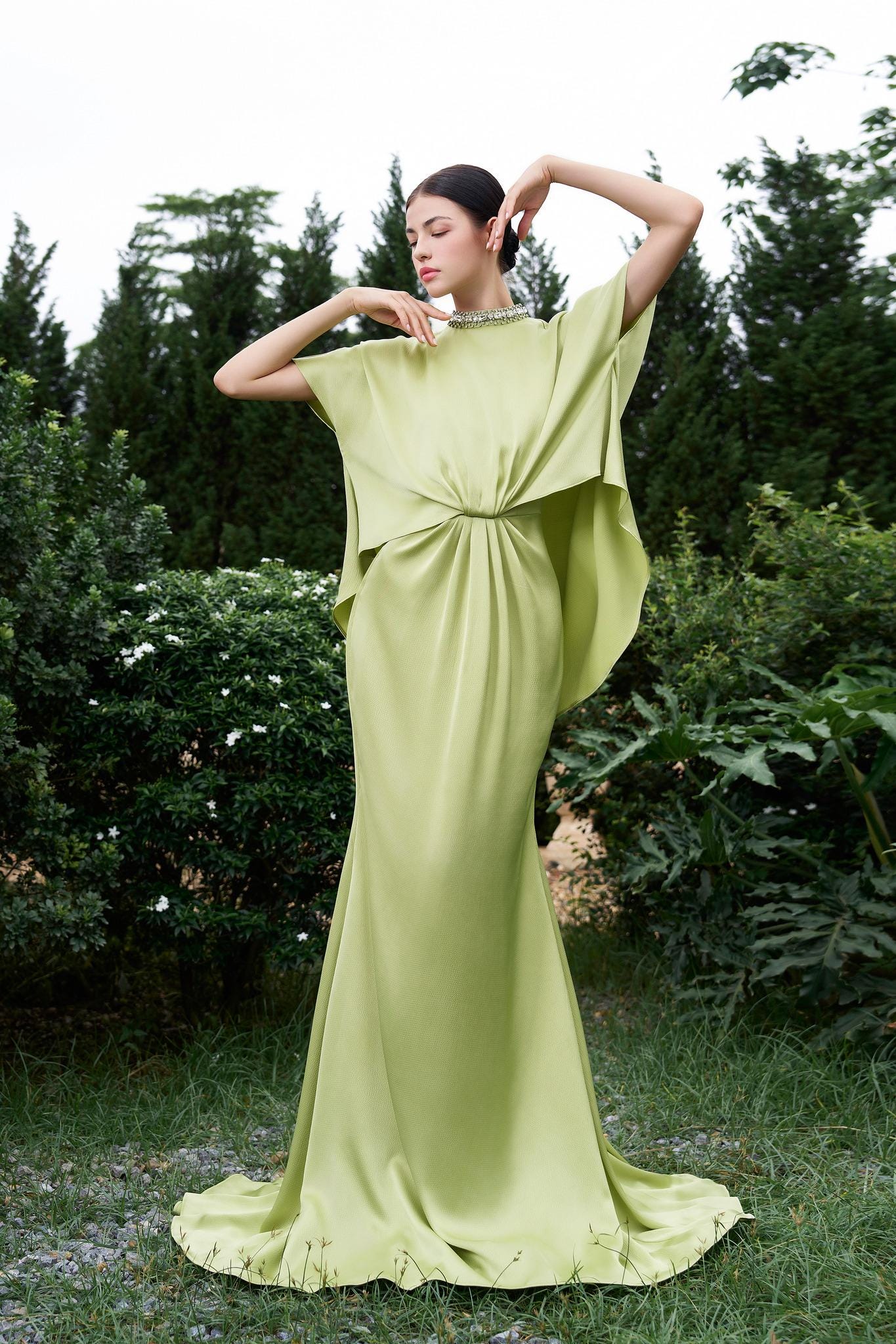 Olive Green Beaded Gown - Etsy