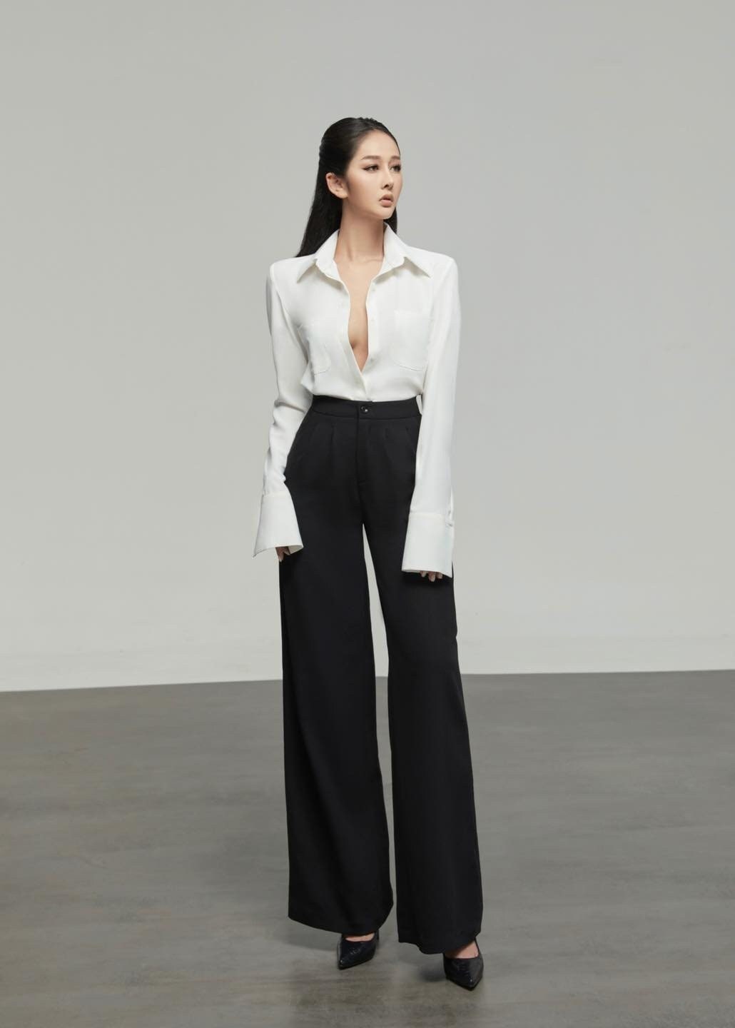 Kragen Button Down Hemd - Seidenbluse mit langen Ärmeln - Kragenhemd für Frauen - Büro Seidenhemd - Bischof Langarmhemd