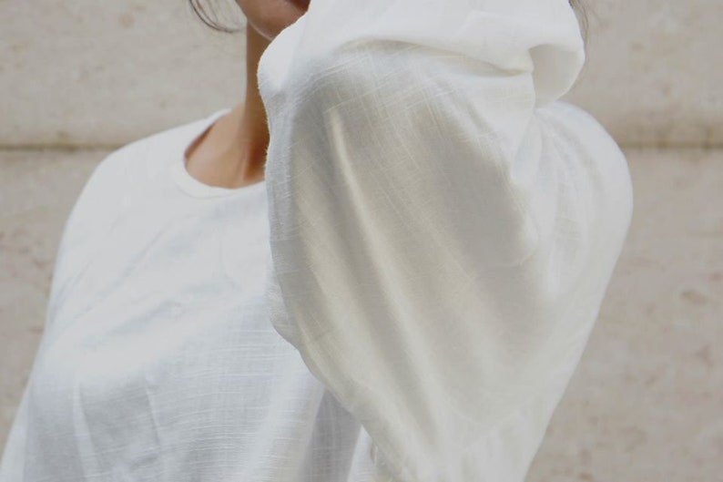 Boat Neckline Long Sleeves Women's Top - Simple Linen Blouse for women - Casual Linen Shirt image 3