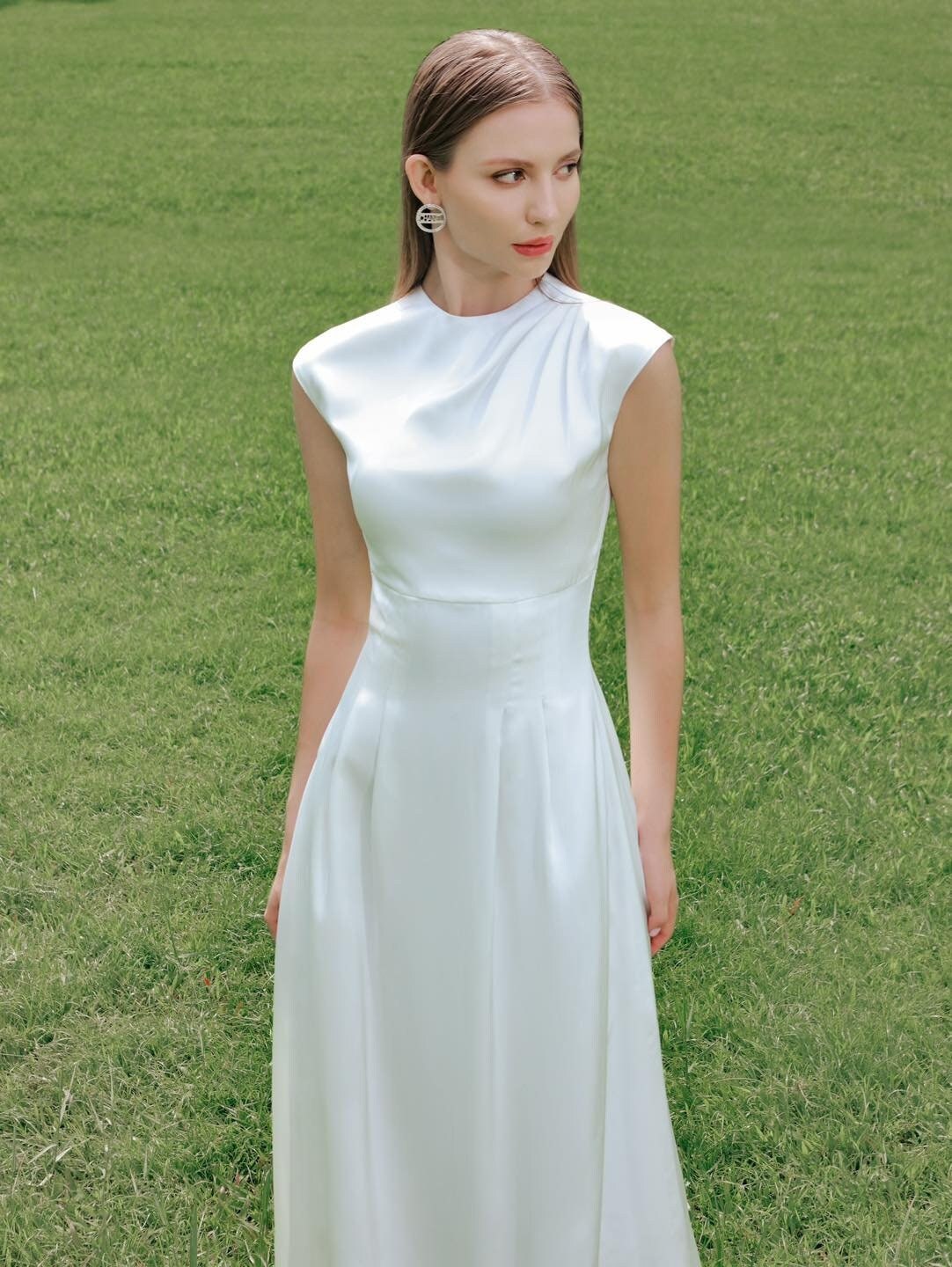 Cap Sleeves Maxi Dress in White, Wedding Guest Maxi Dress, Crew Neck Dress,  Maxi Length Dress for Bridesmaids, Gift for Her - Etsy