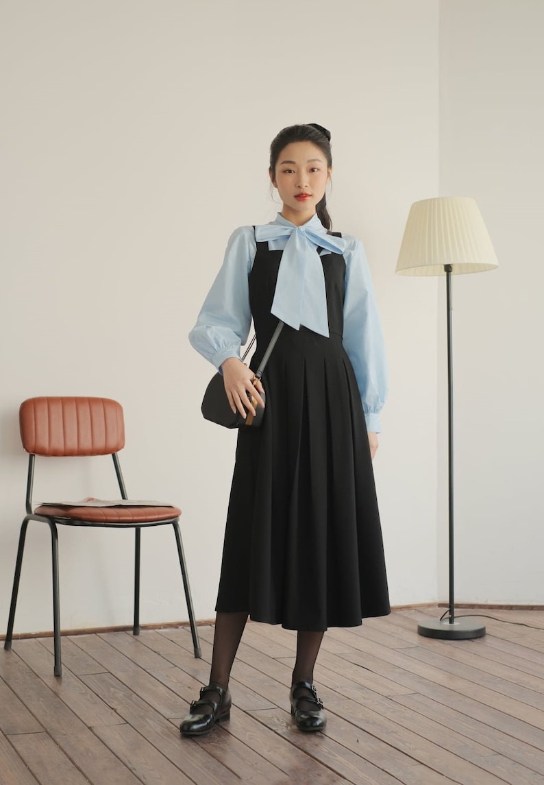 Damesblouse met lange mouwen - lint damesblouse - dameshemd met vlinderstrik - coltrui afbeelding 1