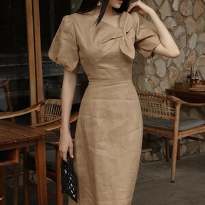 Linen Bow Shoulder Dress