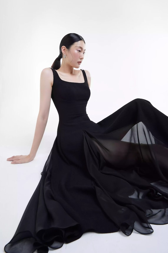 open lace back dress Payton Organza Ruffle V-Neck Floor Length Dress