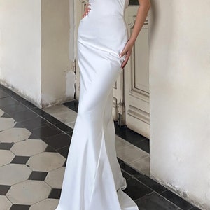 Godet Silk Wedding Dress in White Maxi Pencil Simple Wedding Dress Bridesmaid Dresses Silk Dress Gift For Her Wedding Guest Dress zdjęcie 5