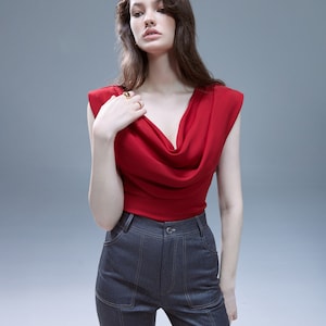 Cowl Neck Silk Top / Sleeveless Top for Women / Sleeveless Blouse / Loose Silk Blouse