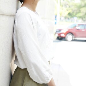Boat Neckline Long Sleeves Women's Top - Simple Linen Blouse for women - Casual Linen Shirt image 4