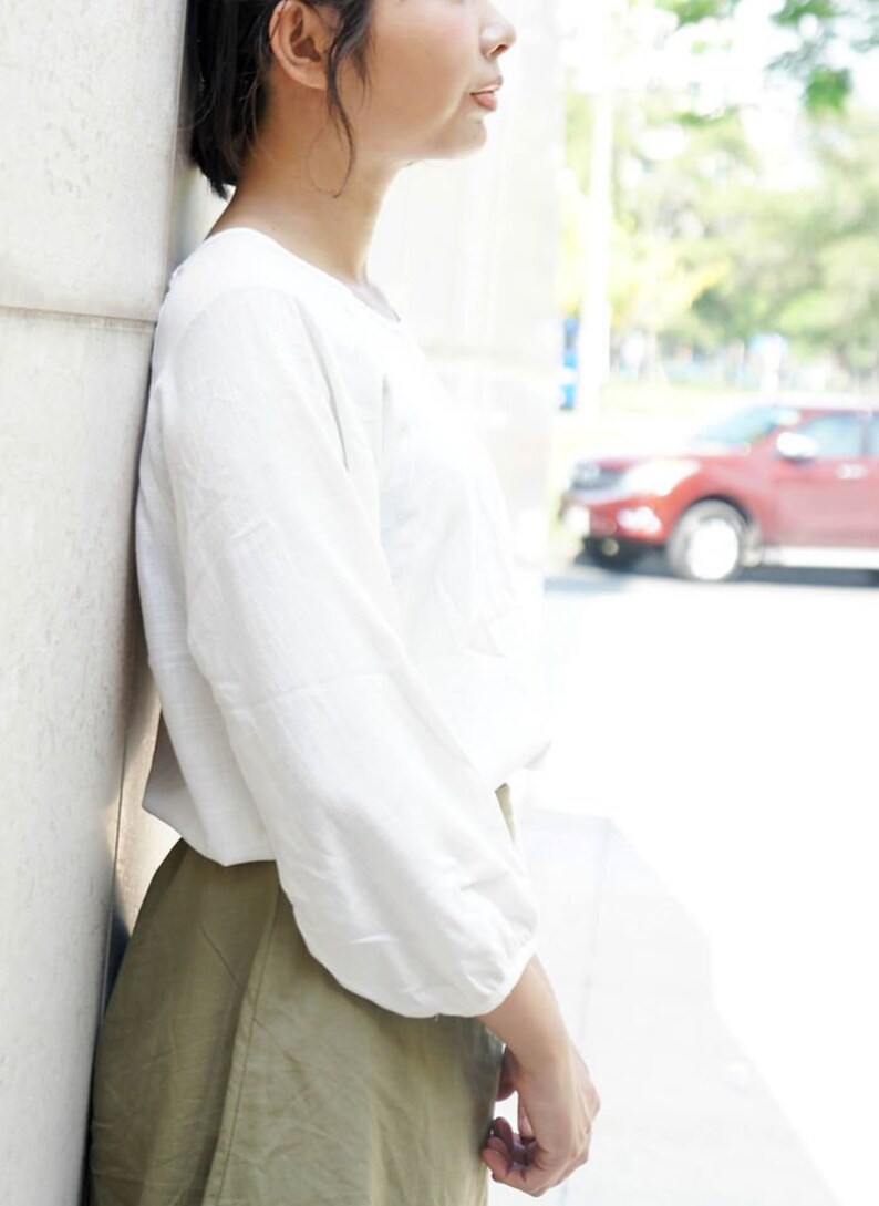 Boat Neckline Long Sleeves Women's Top - Simple Linen Blouse for women - Casual Linen Shirt image 4