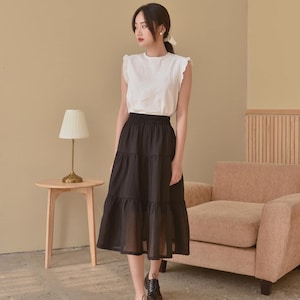 Linen Sleeveless Top with Ruffle Details / Loose Linen Tank