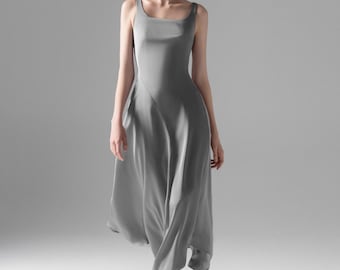 Robe midi en soie à encolure carrée, robe à ourlet asymétrique, robe à corsage ajusté, robe minimaliste décontractée pour invitée à un mariage, robe élégante pour un dîner