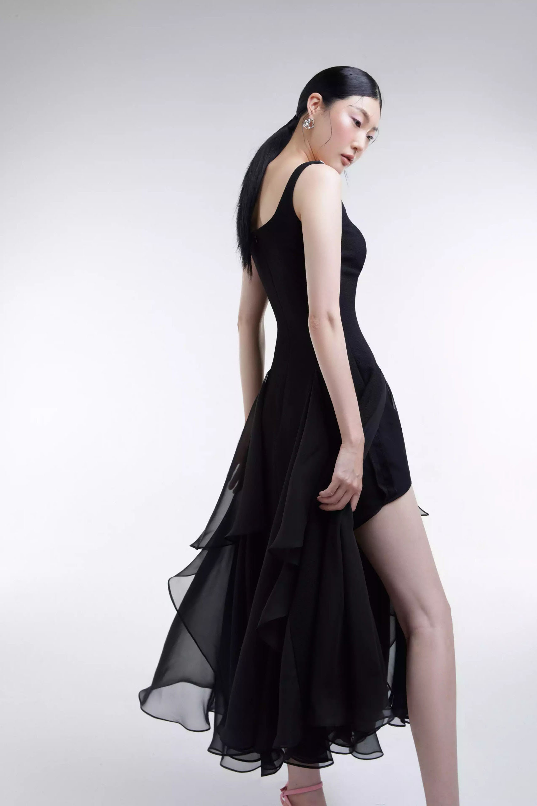 pretty little thing black asymmetric dress Cosmos main image 1
