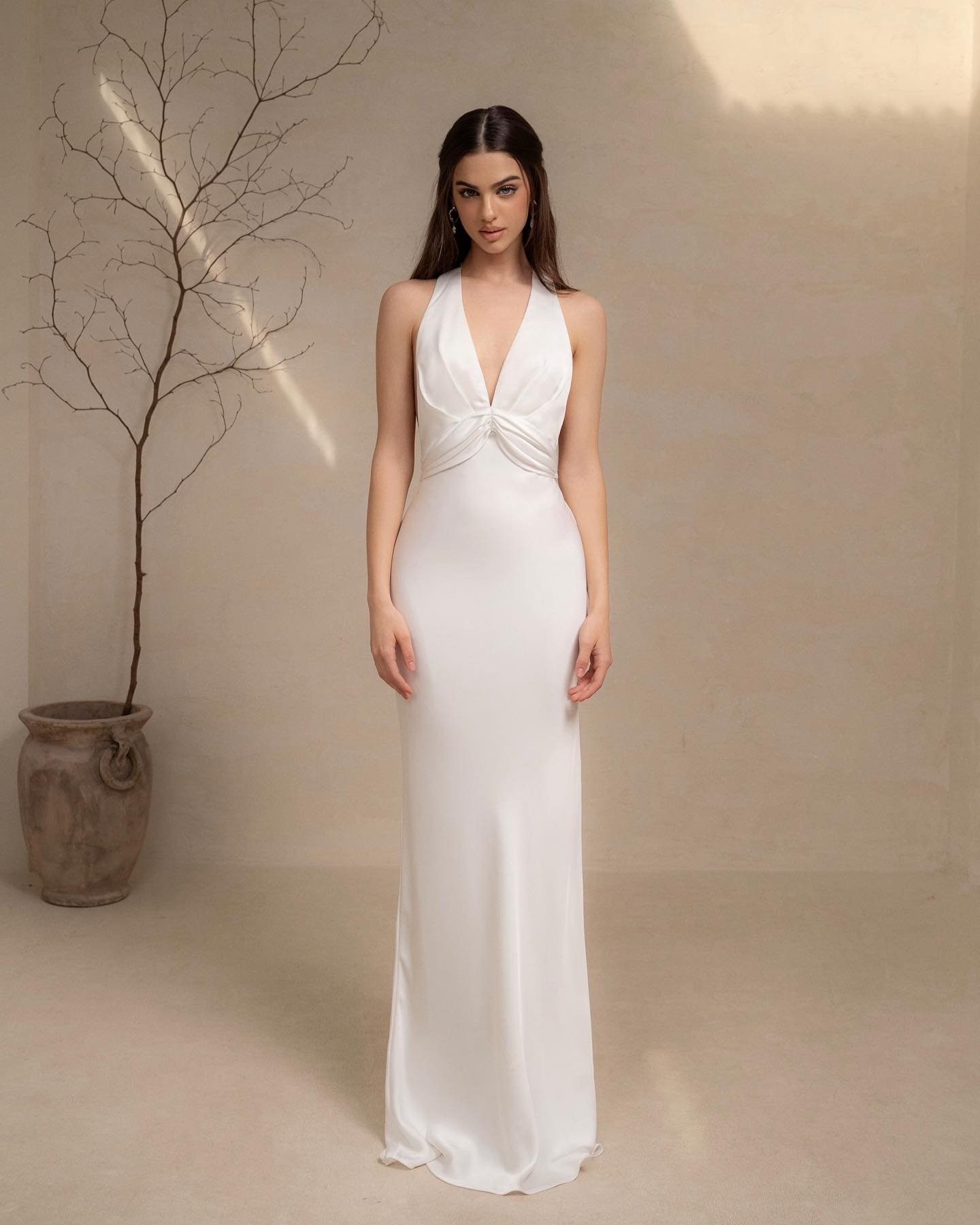 Deep V Beck Dresses / Empire Waist Wedding Dress, Backless Maxi Dress, Floor Length Dress for Bridesmaids, Gift for Her