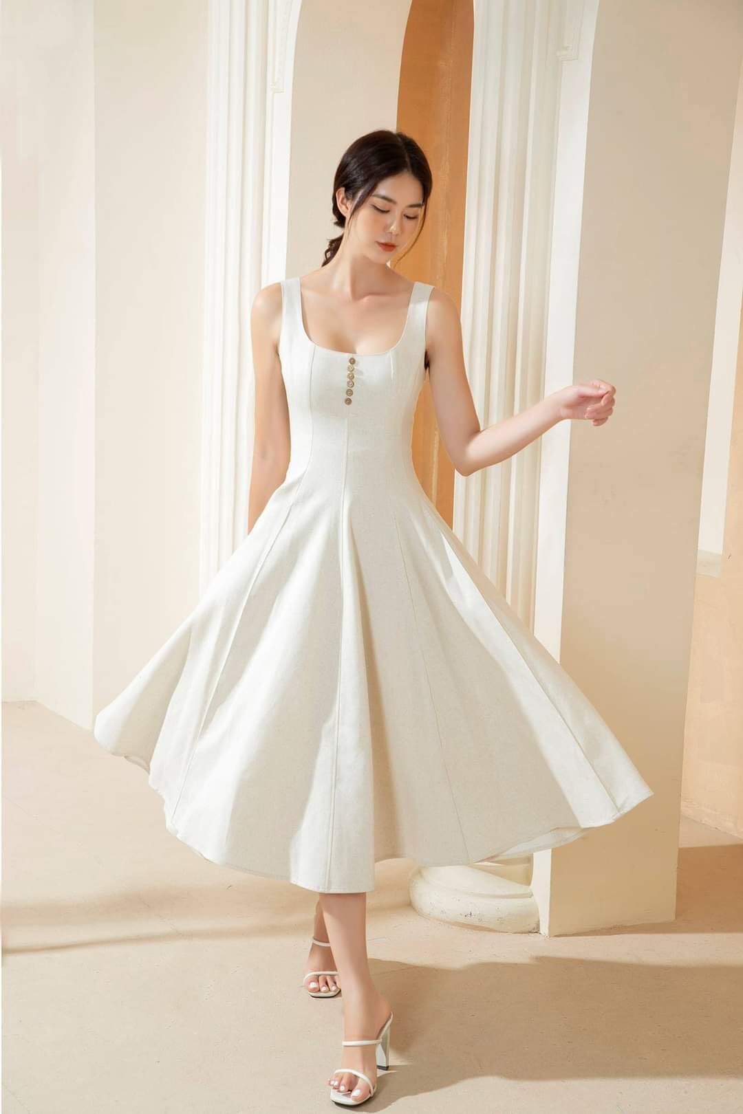 Sleeveless Linen Dress Boat Neck A Line Linen Swing Dress - Etsy Singapore