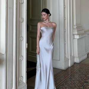 Off Shoulder Maxi Dress - Party Dress - Wedding Guest Dress - High Split Silk Maxi Dress