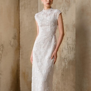 Lace Column Wedding Dress - Etsy Lace Column Wedding Dress - Etsy