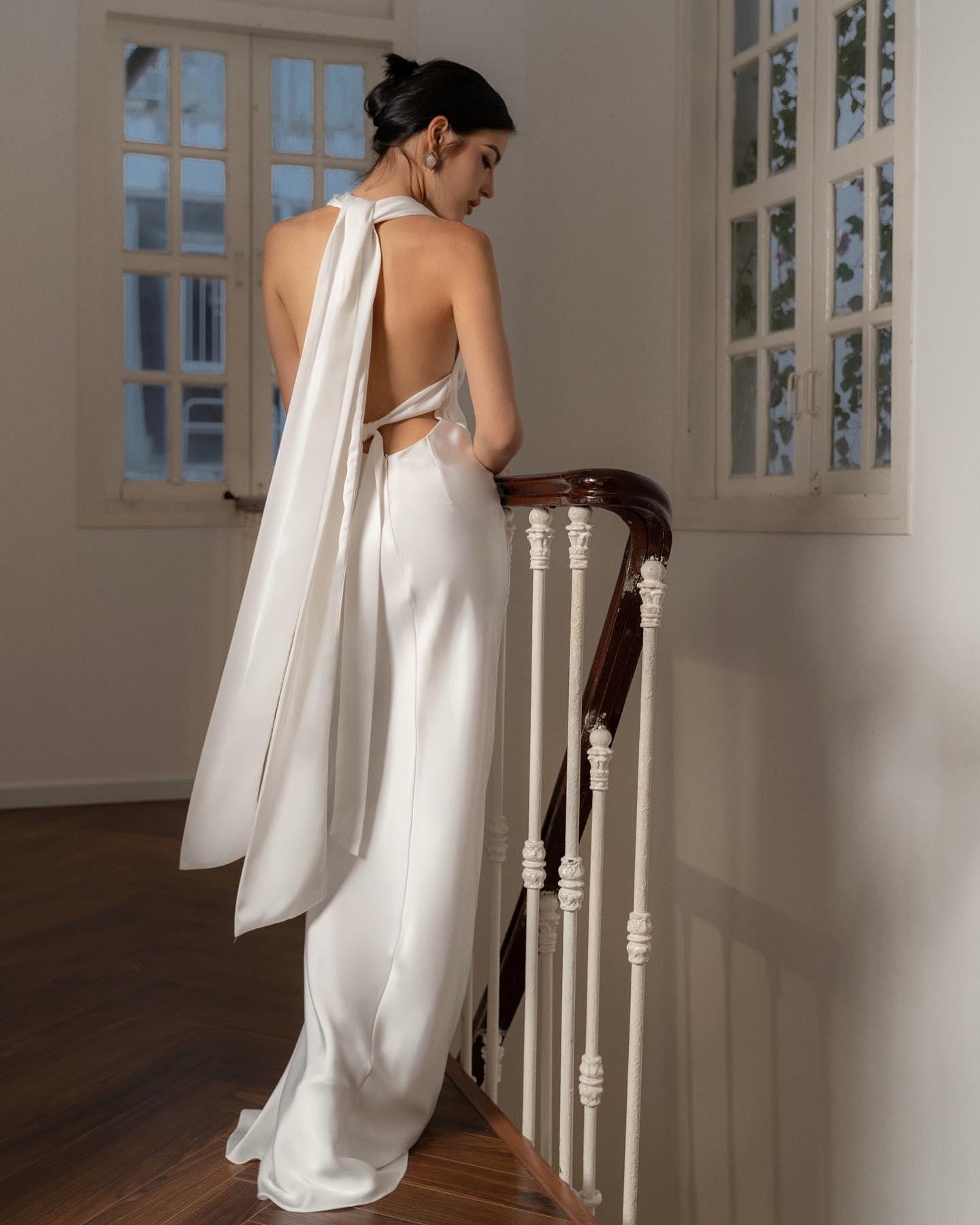 Open Back Maxi Dress / Adjustable Neck Maxi Dress / Long Dress / Party Dress / High Waist Silk Maxi Dress / Cowl Neck or Off Shoulder Dress