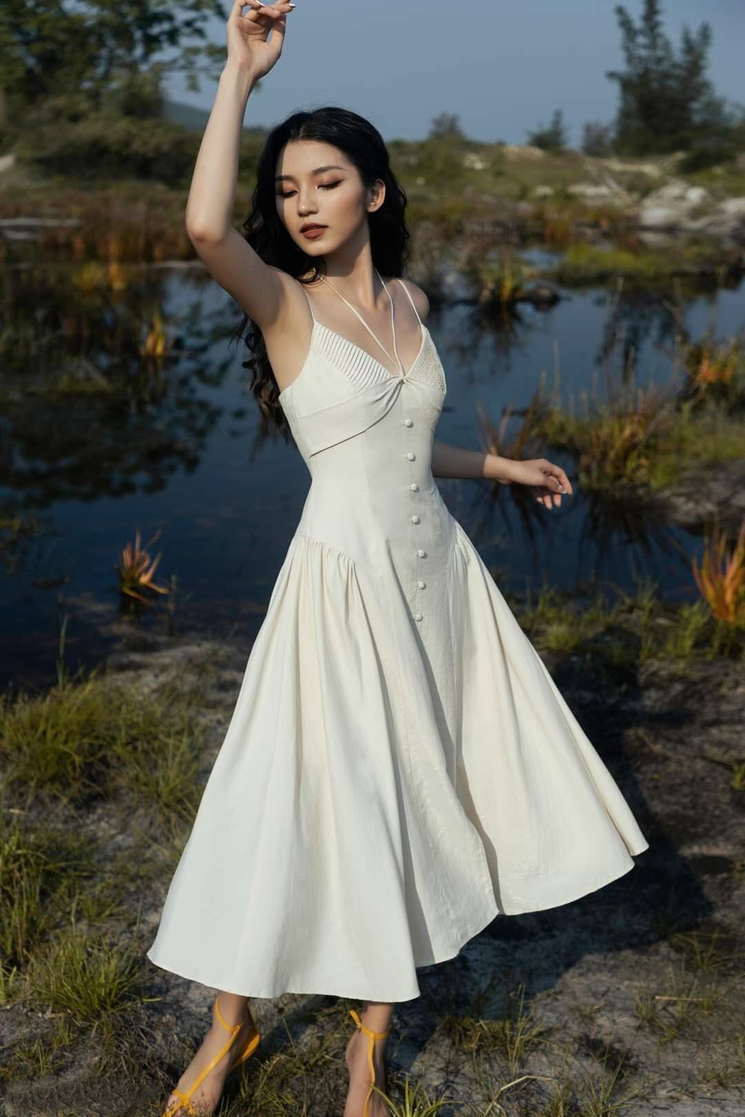 Pistachio Pop A-Line Linen Dress