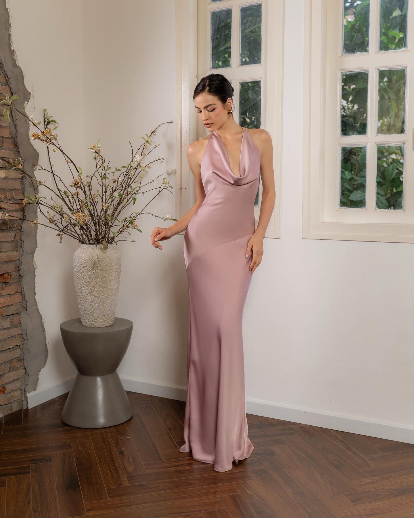 rose gold halter neck dress Maxi Boho Photoshoot Dresses